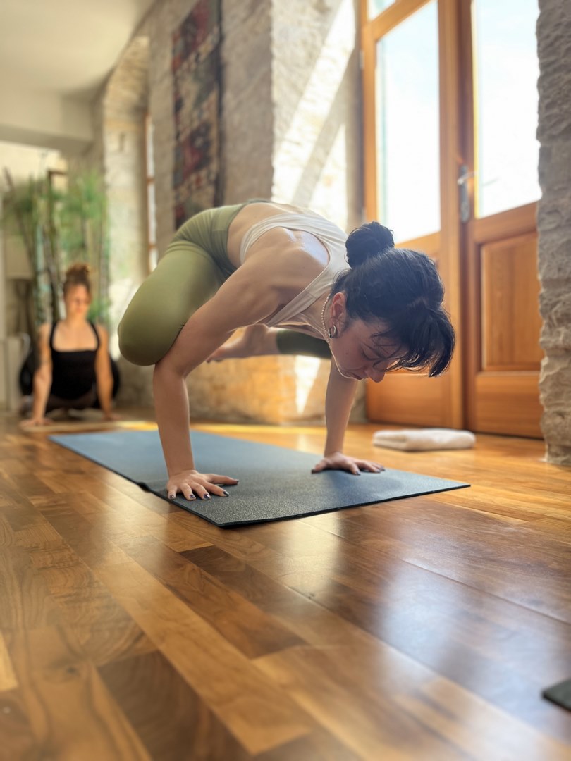 Yoga practice at sunrise on the Adriatic coast of Šolta Island